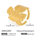 Anello aperto a foglia di ginkgo dorato in acciaio inossidabile con venature fogliari - Stile Grande Foglia Realistico (JDR0210007)