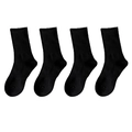 Set of four black mid-tube crew socks with elastic ribbed knit texture and cotton blend - Double Elastic Long Socks / Black