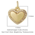 Golden heart pendant charm with zircon inlay, 11.6x11.9mm copper jewelry accessory - White Zirconia Style 13 / Gold