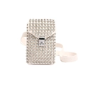 Mini white rhinestone mobile phone bag with metallic clasp and adjustable shoulder strap - White