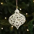 Décoration de Noël goutte blanche pailletée 12cm pendentif en plastique - Oignon Blanc/Pendentif Goutte