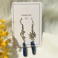Asymmetric celestial earrings with silver moon sun charms and blue natural stones - Lapis Lazuli