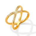 Crisscross X-shaped open ring in gold finish featuring sparkling pave-set micro zircons - Gold with Stones (KBJ130)