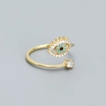 Adjustable 925 silver gold-plated ring with blue evil eye design and sparkling crystals - Adjustable Open / Gold