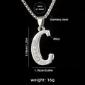 Letter C stainless steel necklace with sparkling rhinestones in silver finish - Letter C + 70cm Chain