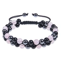 Detail of double-layer natural amethyst and hematite beaded bracelet with adjustable cord - 6mm Rose Quartz 2 Beads (Double Layer Braided)