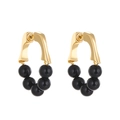 French vintage style gold wavy earrings with 5 black beads in a gradient size design - Black