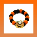 Elastic Halloween pet collar with black orange plush balls and sequin pumpkin charm - S (30cm) / Pumpkin