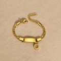 Gold plated stainless steel curb chain bracelet with rectangular ID tag and crystal charm - Gold Letter O