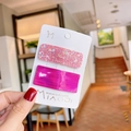Detail of pink glitter and purple rectangle hair clips on a white display card - Fluorescent Rose Red
