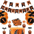 Set completo decorazioni festa Happy Halloween con striscioni, palloncini e topper per torte - Banner a Coda di Rondine di Halloween, Palloncini e Topper per Torte