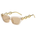 Occhiali da sole cat-eye montatura marrone chiaro trasparente stanghette catena oro - Montatura Tè Trasparente Lenti Tè