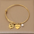 Adjustable gold MOM heart bracelet with pearl and cubic zirconia charms for women - Zircon Embrace Silhouette Style (KB203628-Z)
