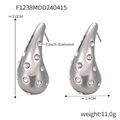Silver teardrop titanium earrings featuring sparkling Czech diamonds in a sleek modern design - F1238 (3.0CM) / Steel