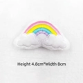 Detail of embroidered rainbow cloud plush patch with size dimensions 8cm by 4.8cm - Rainbow