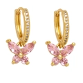 Elegant gold butterfly earrings featuring sparkling pink zircon stones and white crystals - Pink