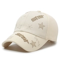 Beige baseball cap with gold star embroidery and star text on textured woven fabric - Light Beige