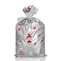 Silver metallic Christmas gift bag with reindeer patterns and white ribbon closure - Medium / Premium Silver