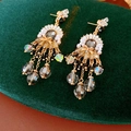 Dettagli di orecchini vintage con fiocchi dorati e nappe di cristallo in stile palazzo - Perno in argento-Nero