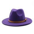 Detail of dark purple wool fedora with a brown snakeskin texture belt and metal buckle - M (56-58cm) / Purple