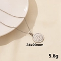 Silver coin pendant necklace featuring textured leaf patterns and minimalist design - Round Leaf Pattern / Silver