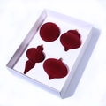 Set of 4 dark red flocked Christmas ornaments in gourd shapes with gold hangers - 4 Pieces / Burgundy
