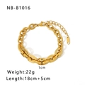 Bracciale a catena spessa in acciaio dorato, largo 1 cm con chiusura a moschettone e estensione - Bracciale a Maglie Tonde Piatte (NB-B1016-G)