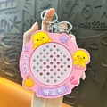 Pink portable magnetic drawing board keychain with cute yellow lucky duck character design - Pink