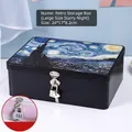Retro black tinplate box featuring Van Gogh Starry Night print with metal latch and lock - Large - Starry Night (With Padlock)