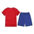 Kids summer casual sport set featuring red t-shirt and navy blue shorts in size 110 - Top And Bottom / Red/Royal Blue / 100cm