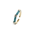 Detail of adjustable gold ring with turquoise enamel and three sparkling zircons - Adjustable Open / Green
