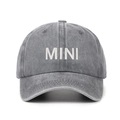 Washed grey cotton baseball cap with white MINI embroidery for kids, retro vintage style - Gray Kids (54cm)