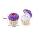 Detailansicht einer lila Cupcake-Schmuckschatulle mit Maßen und offenem Innenraum - Kuchen Lila