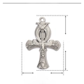 Macro detail of silver Ankh cross pendant with size specs 34mm by 21mm and weight - Embossed Ankh Cross / Silver