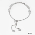 Silver beaded bracelet with adjustable slide clasp and cubic zirconia charms - Silver Bracelet (PD002)