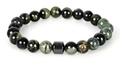 8mm natural green map stone beaded bracelet with black cylindrical spacer bead for men - Green