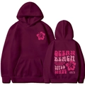 Burgundy hoodie set with pink hibiscus logo and vintage Ocean Beach surf graphic print - S / Wine Red (Pink Print)