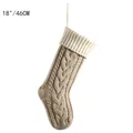 18-inch large beige knit Christmas stocking with classic cable stitch and hanging loop - Flax Body/Ivory Cuff