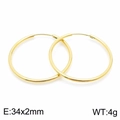 Classic golden stainless steel round hoop earrings 34x2mm, lightweight 4g jewelry pair - 34mm(KE99150-Z)