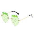 Quirky strawberry shaped sunglasses with green lenses and gold metal frames for party wear - Gold Frame Green