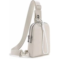 Mini unisex off-white nylon crossbody chest bag with adjustable strap and dual zippers - Khaki