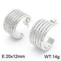 Pendientes en C de titanio plateado con cinco filas de brillantes diamantes de imitación - Estilo de Diamante Pequeño(KE114919-K) / Color Acero