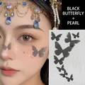 Face gem set with black butterfly stickers and white pearls for makeup decoration - Black Butterfly & Pearl Stickers