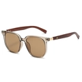 Detail of vintage polygonal brown frame sunglasses with dark wood grain textured temples - Transparent Tea Frame - Tea Lens