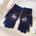 Navy blue winter knitted flip top gloves with festive reindeer Fair Isle pattern - One Size / Navy Blue (Touch Deer)