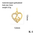 Dettaglio del ciondolo a cuore placcato oro 18K con inserto in zircone e incisione - Tipo K-1 (Cuore famiglia) / Oro