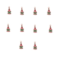 Macro shot of 10 Christmas tree alloy pendants with red and green enamel for DIY jewelry - Red Green Christmas Tree Style (12#)