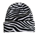 Close-up of zebra pattern knitted beanie showing black and white weaving texture - Zebra Stripes - White & Black