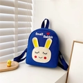 Navy blue canvas kids backpack with cute white rabbit embroidery for small toddlers - Blue