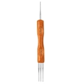 Detailed macro view of 0.75mm dreadlock crochet hook with bamboo handle and metal head - 0.75mm Single + Triple Hook